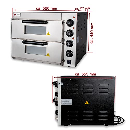 Foto von Beeketal 'BPO33-2' Profi Doppel Kammer Pizzaofen mit 2x 400x400 mm Schamottstein, Gastro Steinbackofen für Pizza und Backwaren, Leistung 3000W, Pizzabackofen Temperatur bis zu 350°C
