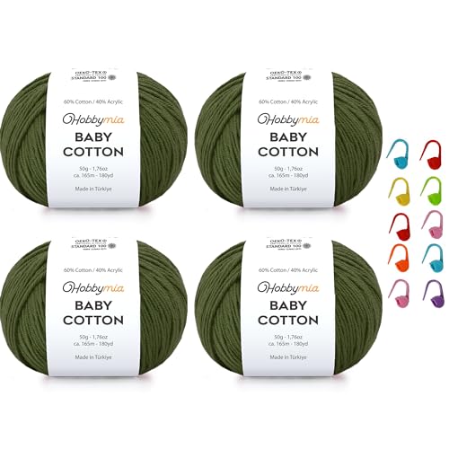 Image of Baby Cotton Blend Yarn - Soft Sport Weight Yarn for Crochet & Amigurumi - 50g /180yds - 60% Cotton 40% Acrylic - Ideal for Baby & Knitting Proj. & 10 Stitch Markers(Woodland, 4 Balls)