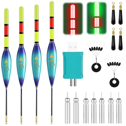 CHENBOOW Flotadores de Pesca,4 Piezas Accesorios de Pesca,Flotador De Pesca,Pesca Bobber,Boyas de Pesca,Flotador LED,Bobbers de Pesca,Set de Accesorios de Pesca,para Pesca Nocturna O En El Mar