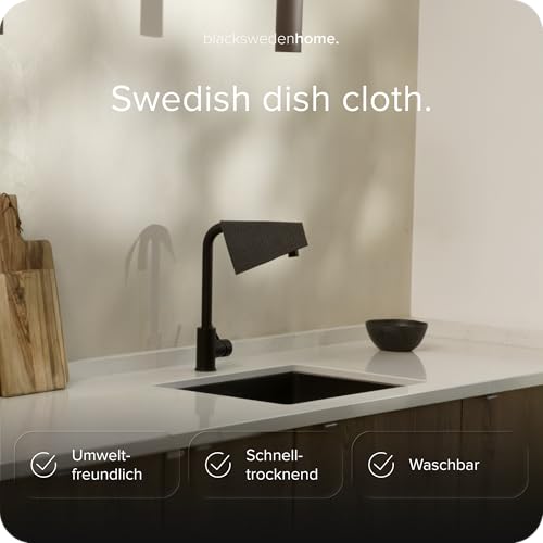 blackswedenhome. Spültücher schwarz (Dunkelgrau) - 10er Pack schwedische Spüllappen aus Baumwolle & Zellstoff - waschbare Schwammtücher Küche, nachhaltige Küchentücher wiederverwendbar, Lappen