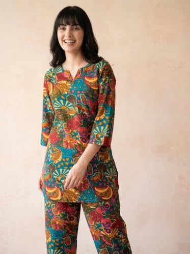 Image of Bee M Pee Designer Trendy Floral Printed Poly Rayon Cotton Kurta Coord Sets for Women | Stylish Casual Kurti Tunic Cord Set with Pant for Woman for Office