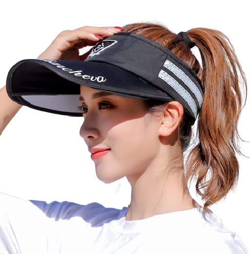 Women's Black UV Protection Sun Hat, Adjustable Wide Brim Visor, Packable for Travel, Golf, Hiking, Casual
