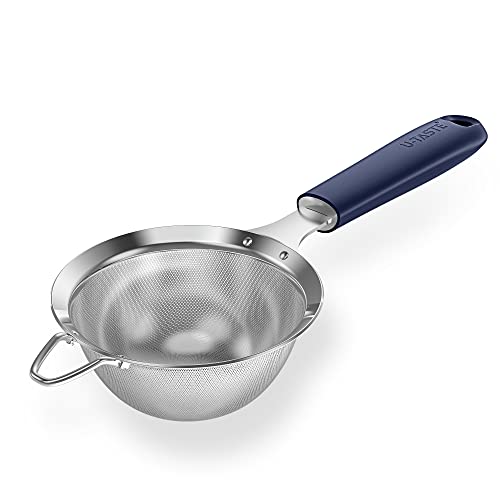 18/8 Stainless Steel Mesh Sieve: U-Taste Kitchen Metal Fine Mesh Sieve Strainer with Riveted Sturdy Silicone Handle and 30 Mesh Hole for Straining Flour Tea