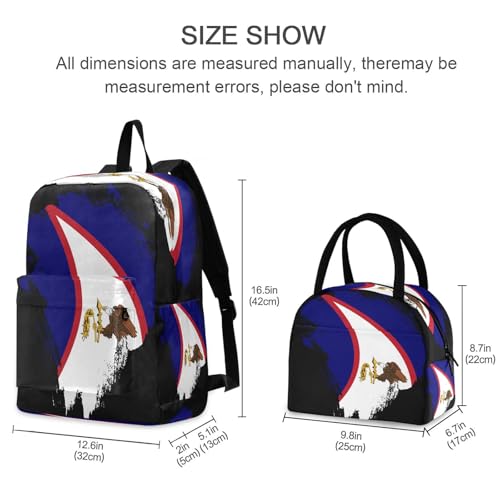 American Samoa Flag Brush Stroke Backpack with Lunch Box Set for Boys Girls Kids Lightweight Durable School Bag Travel2