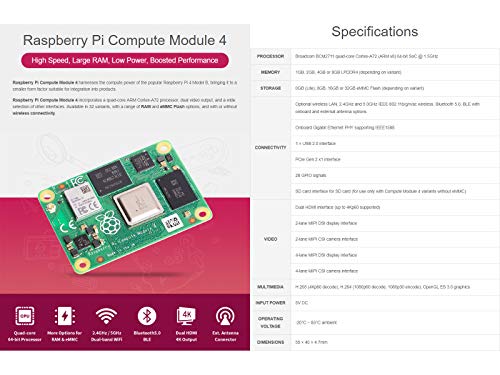 Waveshare Raspberry Pi Compute Module 4 the Power of Raspberry Pi 4 in a Compact Form Factor 1GB RAM 0GB (Lite) EMMC… - Afbeelding 4