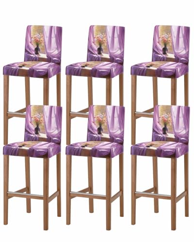Purple Spring Flowers Bar Stool Covers Set of 6, Modern