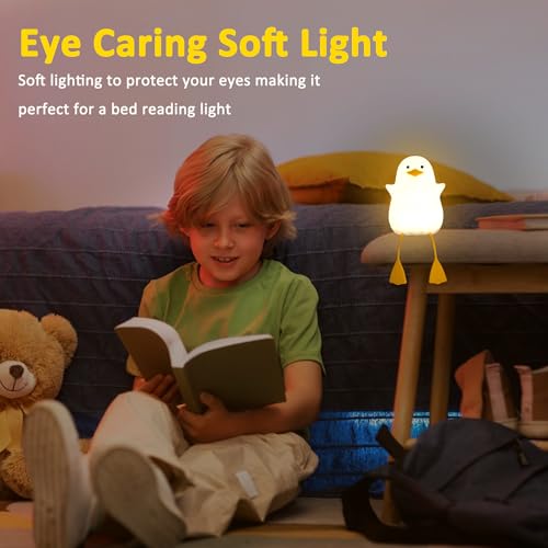 Foto von Lightzz Nachtlicht für Kinder, süße Enten-Nachttischlampe aus Silikon für Kinderzimmer, ABS SIL, Touch-Steuerung, tragbar und wiederaufladbar, dimmbar, Geburtstags-Weihnachtsgeschenke für Jungen und M