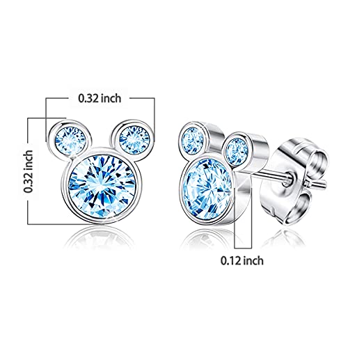 Dazlily Mouse Shape 925 Sterling Silver Stud Earrings With Sparkling Cubic Zirconia Cute Studs Earring For Women Girls Jewelry Gifts (Mouse Blue) #TOP5