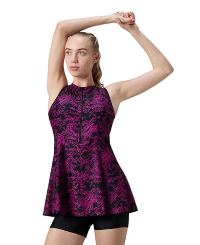 Image of Speedo Women's Endurabrite Closedback Swimdress with Boyleg | Swimming Costume | Swimming Suit for Women | Chlorine Resistance | UPF 40+ Sun Protection | Removable Bra Pads