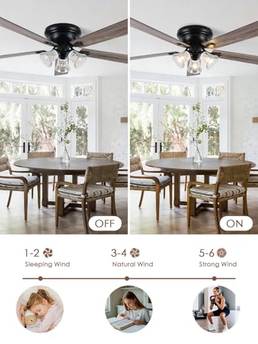 Image of 60 Inch Flush Mount Farmhouse Ceiling Fans with Lights and Remote