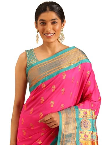 Varkala Silk Sarees pink paithani silk saree in soft silk – image 4
