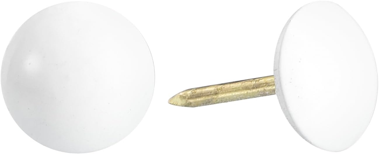 uxcell Upholstery Tacks Nail Pins Furniture, 200Pcs 11x17mm Thumb Tack Pins Assortment Kit Carbon Steel for Home Sofa DIY Decorative Nail Heads Nails, White