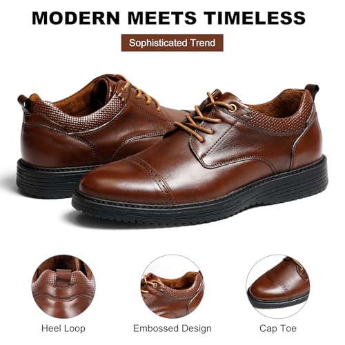 Image of Men's Full-Grain Leather Oxfords, Business Formal Dress Shoes with Arch Support, Comfortable for Office, Daily & Dating