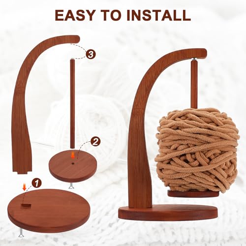 Image of simarro Yarn Holder for Crocheting, Wooden Yarn Spinner for Crocheting and Knitting, Magnetic Yarn Ball Holder, Crochet Gift for Knitting Lovers(Round)