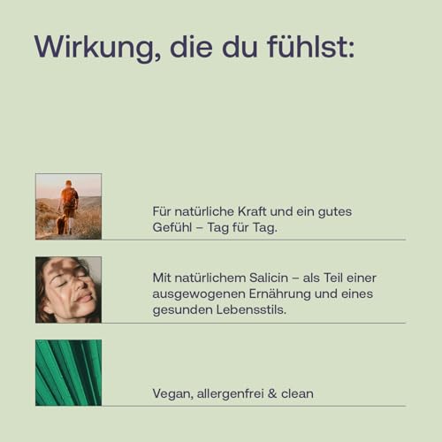 Weidenrinde-Kapseln - 60 Kapseln für 2 Monate - 200 mg Weidenrindenextrakt - Natürlicher Pflanzenextrakt - Mit 50 mg Salicin - 100% natürlich