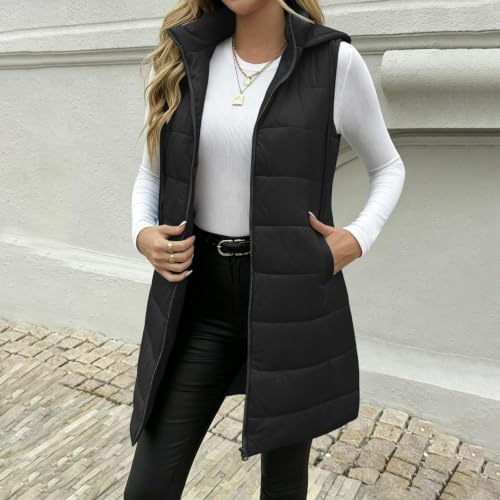 YRAETENM Long Puffer Vest Women Lightweight Hooded Warm Quilted Jackets - image 2