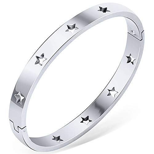 Jude Jewelers Stainless Steel Stars Open Clasp Classical Plain Bangle Bracelet