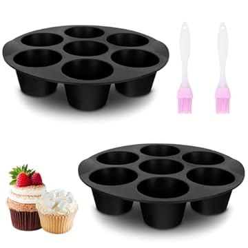 ZYNERY 2 Pezzi Stampo per Muffin da Forno con 7 Stampi Muffin Friggitrice Silicone Riutilizzabili Teglia per Antiaderente Stampo Cupcake con 2 Spazzole in Silicone (22cm)