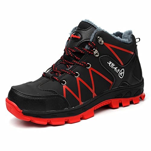 AFJYG Arbeitsschuhe Herren Sicherheitsschuhe Damen Wasserdicht rutschfest Sicherheitsstiefel Winter Warm Gefüttert Schutzschuhe mit Stahlkappe, Schwarz, EU 38 Cover