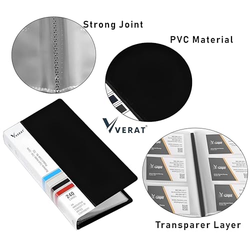 Image of VERAT Business Card Holder, 120 Pockets for 240 Cards Business Card Holder | Debit /Credit /Business /Visiting Name ID Card Holder Card Organizer Professional (Black, 1PCS Card Holder)
