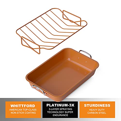 Roasting Pan With Rack, Roaster Pan With Rack, Roasting Pan, Pfoa Free (16.9"X11.6"X3") #TOP2