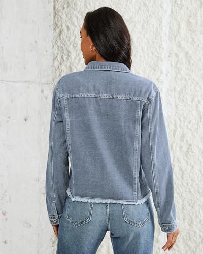 Vetinee Women's Distressed Frayed Hem Trucker Denim Jacket (Various) - image 2