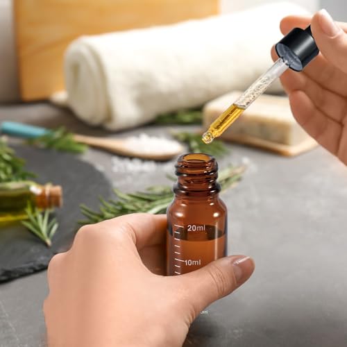 Realure 8 Stück Pipettenflasche 20ml mit Skala, Kleine Braunglas Glas Tropfflasche Dropper Bottle, Refillable Flasche mit Pipette, für Ätherische Öl Parfümöle Flüssigkeit 5 Hilfszubehör