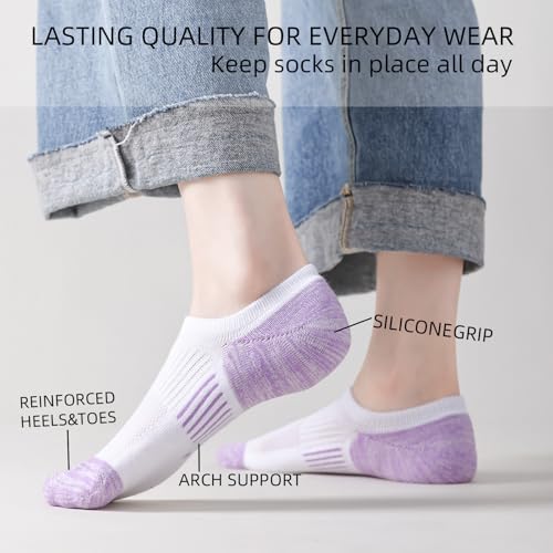 Image of EPEIUS Thick No Show Socks for Women Athletic Ankle Socks Cushioned Running Low Cut Non Slip Footies 3 /6 Pairs