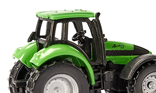 siku 1606, DEUTZ-FAHR-Traktor mit Fortuna 2-Achs Anhänger, Spielzeug, Metall/Kunststoff, Grün, Abnehmbare Kabine, Kippbare Mulde, mit gummierten Leichtlaufrädern, Anhängerkupplung