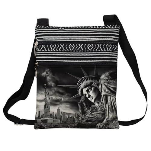 Funny Liberty Statue Messenger Bag Small Ethnic Pattern Printed Adjustable Strap Crossbody Zipper Bag Funny Liberty Statue Phone Bag Wallet Cute Shoulder Handbag for Women Friends