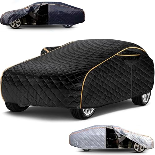 Hail Protector Car Cover, Universal 5-Layer Heavy Duty All Weather Car Cover with Reflective Strips and Zipper Door for Sedan SUV Hatchback (Black,2L: Fits Hatchback (Length 157"–171"))