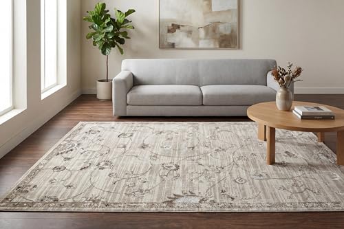 Dynamic Rugs Safir 5'2"x7' Beige/Dark Grey Area Rug, Modern Sleek Design, Sophisticated Subtle Sheen, Durable Polypropylene and Polyester Blend, Perfect for Any Stylish Space