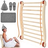 Sauna Rückenlehne Set aus Holz,Rutschfest Komfortabel S-Form Design, inklusive Filzsitzkissen und Hausschuhen,SaunaZubehör für Sauna,Spa und Fitnessstudio(stil 1)