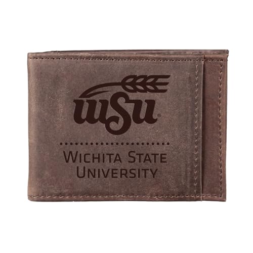 Team Sports America NCAA Wichita State University Front Pocket Slim Wallet for Men | Minimalist Leather RFID Blocking Bifold Card Holder with Money Clip | Officially Licensed Stamped Logo
