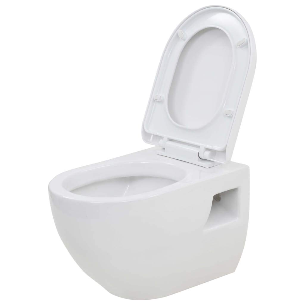 Inodoro suspendido con cisterna de cerámica, descenso automático, sin bordes, ahorro de agua, con asiento de cierre suave, 36 x 50 x 41,5 cm, para baño y aseo de invitados, fácil de limpiar