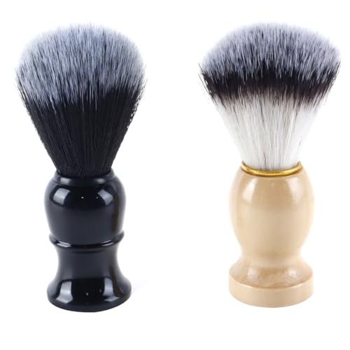Orivin Juego de 2 brochas de afeitar para barba con mango de madera, herramienta de aseo para limpiar y recortar el vello facial.
