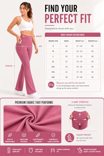 Image of Women's High Waist Bootcut Yoga Pants with Pockets | Flared Leggings for Women | Stretchable Gym Workout Pants | Tummy Control Activewear | Lounge & Travel Wear