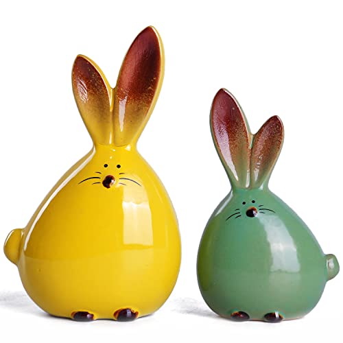Figuras de conejos de cerámica decorativos para escritorio miniatura 1