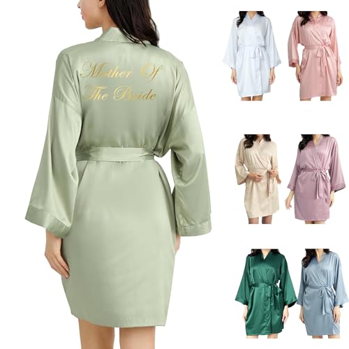 OWITER Womens Satin Robe Bride Bridesmaid Robe for Wedding Bridal Party Luxury Gifts (One Size Sage Mother Of The Bride)