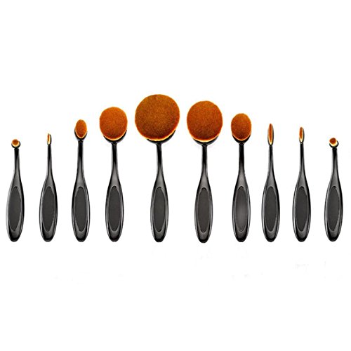 Kuxiu 10pcs Multipurpose Makeup Brush Sets Powder Foundation Brushes Soft Oval Cosmetic Tools