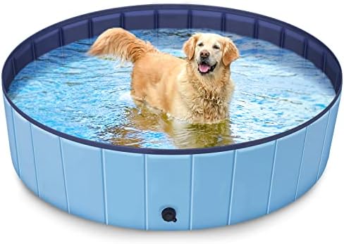Foldable Dog Pool, Hard Plastic Swimming Pool for Dog, Portable Kiddie Pool Non-Slip, Collapsible Dog Bathing Tub for Large Dogs & Kids (63" × 12")