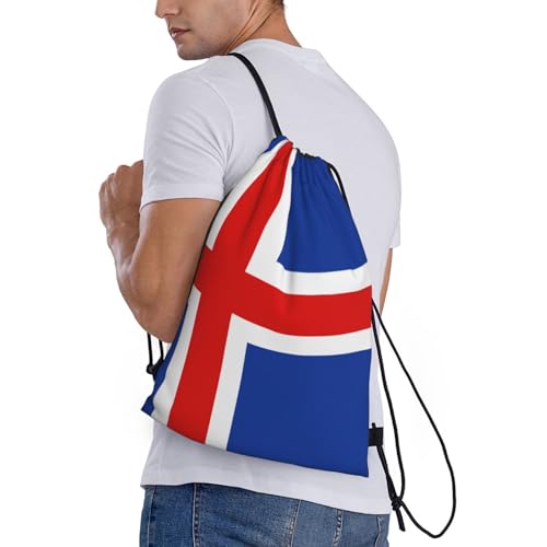 Flag Of Iceland Print Drawstring Backpack Lightweight Sport Bag,Pull String Back Sack Suitable Gym,Travel3