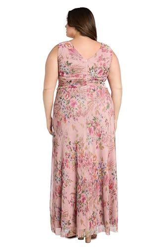 Image of R&M Richards Women's Pleated Sheer Knit Floral Maxi Dress W /Ruched Waist & Cascade Detail