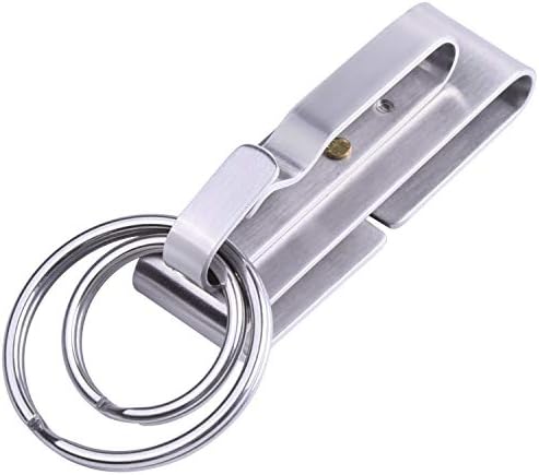 wisdompro Belt Key Clip, Stainless Steel Belt Key Holder, Heavy Duty Belt Loop Key Holder, Anti-lost Belt Keychain with 2 Detachable Keyrings for Men
