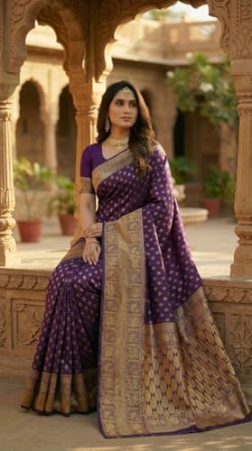 Image of C J Enterprise Women's Pure Soft Silk Saree With Blouse Piece For Wedding (Priya)