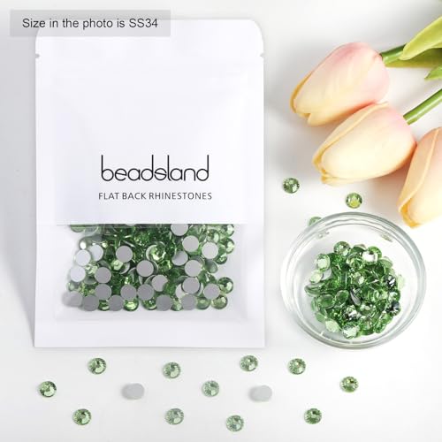 Image of Beadsland Flat Back Crystal Rhinestones Round Gems for Nail Art and Craft Glue Fix, Light Green, 7.0-7.3mm, SS34 /288pcs