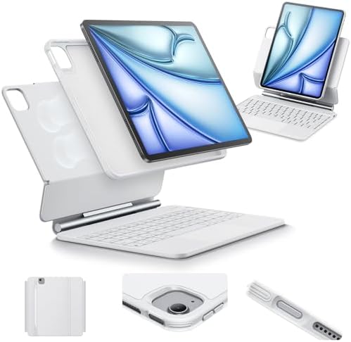 ESR Hülle mit Keyboard, Tastatur für iPad Air 11 Zoll(M3/M2, 2025/2024), Pro 11/Air 6/5/4, Magnetischer Ständer, Federnde Leuchttasten, Multi-Touch-Trackpad, Weiß