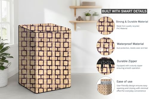 Image of Stylista PVC Washing Machine Cover Compatible for Godrej 7.5 Kg Fully-Automatic Top Loading WTEON MGNS 75 5.0 FDTG MTBK, Lattice Pattern Beige