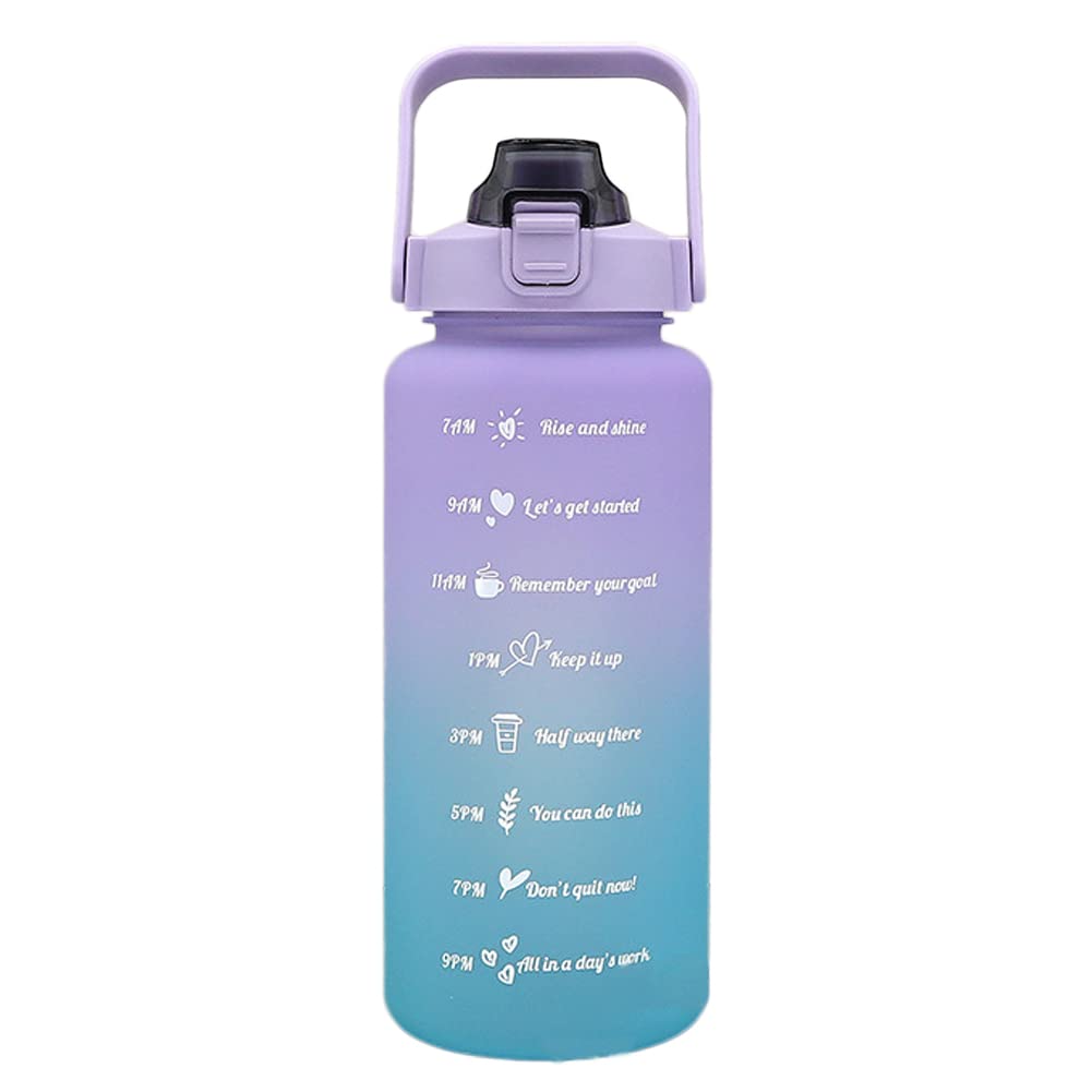 BaiWANG Sports Water Bottle 2 Litre,Motivational Water Bottle with Time Markings & Straw One Click Open Reusable Gradient Large Capacity Frosted Bottle