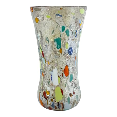 Vase en verre de Murano soufflé à la main, pièce d'exception multicolore de Venise